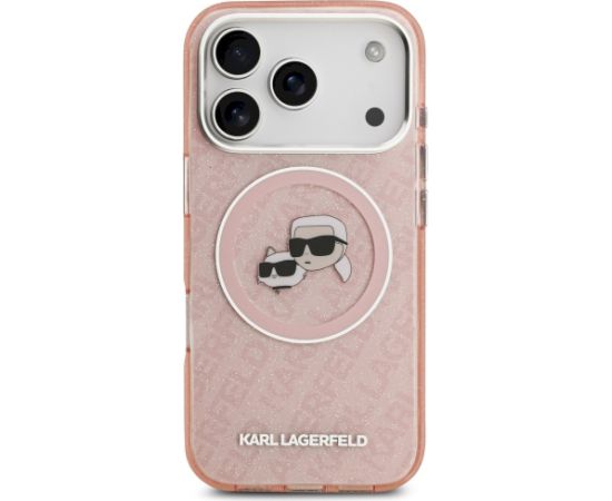 Karl Lagerfeld IML Glitter Karl & Choupette Heads Logo MagSafe Case Aizsargapvalks priekš iPhone 17 Pro / rozā Neoriģinālie Maciņi