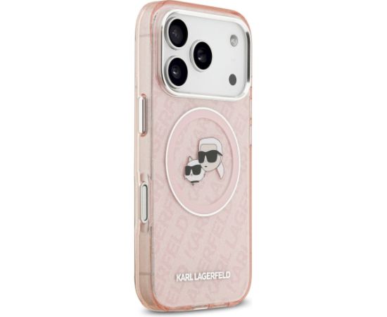 Karl Lagerfeld IML Glitter Karl & Choupette Heads Logo MagSafe Case Aizsargapvalks priekš iPhone 17 Pro / rozā Neoriģinālie Maciņi