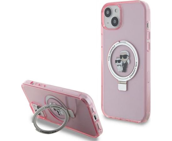 Karl Lagerfeld KLHMP15MHMRSKCP Hardcase Ring Stand Karl&Cho Aizsargapvalks priekš iPhone 15 Plus / 14 Plus 6.7" / rozā Neoriģinālie Maciņi