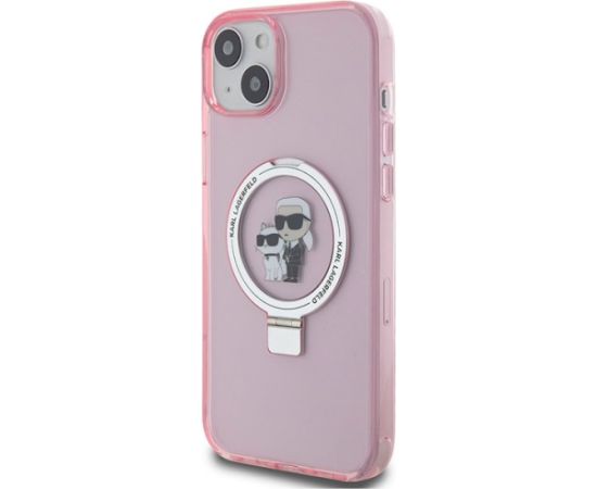 Karl Lagerfeld KLHMP15MHMRSKCP Hardcase Ring Stand Karl&Cho Aizsargapvalks priekš iPhone 15 Plus / 14 Plus 6.7" / rozā Neoriģinālie Maciņi