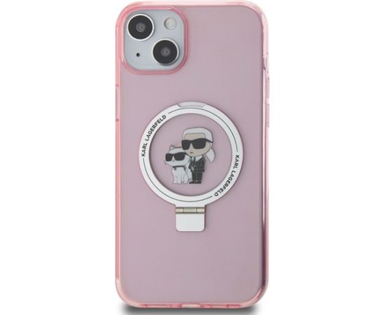 Karl Lagerfeld KLHMP15MHMRSKCP Hardcase Ring Stand Karl&Cho Aizsargapvalks priekš iPhone 15 Plus / 14 Plus 6.7" / rozā Neoriģinālie Maciņi