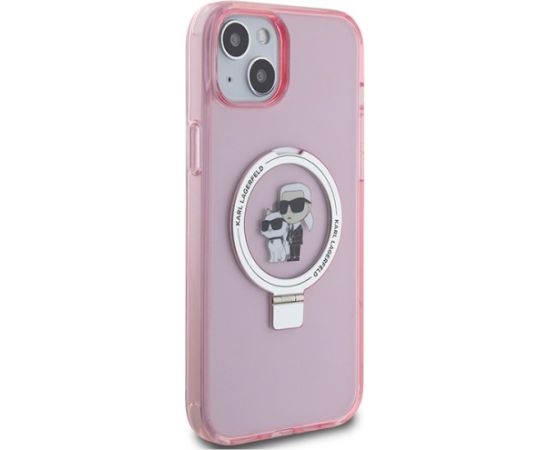 Karl Lagerfeld KLHMP15MHMRSKCP Hardcase Ring Stand Karl&Cho Aizsargapvalks priekš iPhone 15 Plus / 14 Plus 6.7" / rozā Neoriģinālie Maciņi