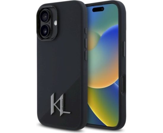 Karl Lagerfeld KLHMP16SSCMKMPCK Silicone Shadow Metal Initial Hardcase Aizsargapvalks priekš iPhone 16 6.1" / melns Neoriģinālie Maciņi