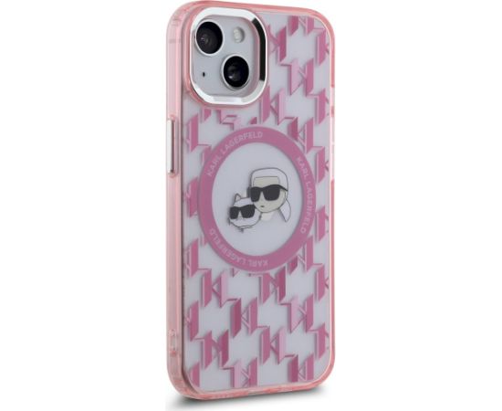 Karl Lagerfeld KLHMP15MHMCKMHP IML Monogram Karl&Choupette Head MagSa Aizsargapvalks priekš iPhone 15 Plus 6.7" / rozā Neoriģinālie Maciņi