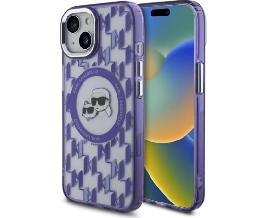 Karl Lagerfeld KLHMP15SHMCKMHU IML Monogram Karl&Choupette Head MagSa Aizsargapvalks priekš iPhone 15 6.1" / violets Neoriģinālie Maciņi