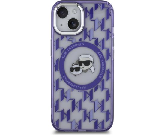 Karl Lagerfeld KLHMP15SHMCKMHU IML Monogram Karl&Choupette Head MagSa Aizsargapvalks priekš iPhone 15 6.1" / violets Neoriģinālie Maciņi