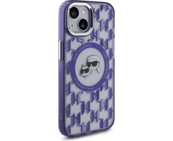 Karl Lagerfeld KLHMP15SHMCKMHU IML Monogram Karl&Choupette Head MagSa Aizsargapvalks priekš iPhone 15 6.1" / violets Neoriģinālie Maciņi