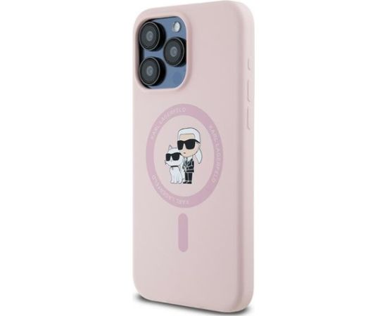 Karl Lagerfeld KLHMP15XSCMKCRHP Silicone Karl & Choupette Aizsargapvalks priekš iPhone 15 Pro Max 6.7" / rozā Neoriģinālie Maciņi