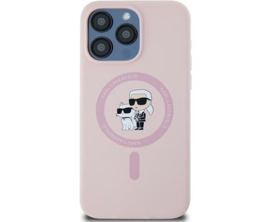 Karl Lagerfeld KLHMP15XSCMKCRHP Silicone Karl & Choupette Aizsargapvalks priekš iPhone 15 Pro Max 6.7" / rozā Neoriģinālie Maciņi