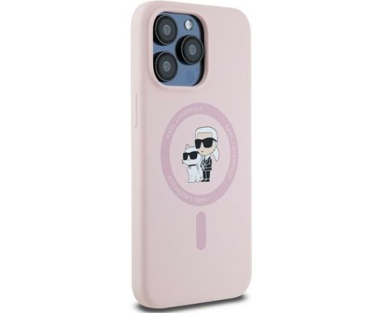 Karl Lagerfeld KLHMP15XSCMKCRHP Silicone Karl & Choupette Aizsargapvalks priekš iPhone 15 Pro Max 6.7" / rozā Neoriģinālie Maciņi