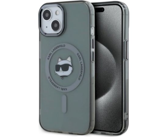 Karl Lagerfeld KLHMP15SHLSCHK Hardcase IML Metal Choupette Head MagSafe Aizsargapvalks priekš iPhone 15 6.1" / melns Neoriģinālie Maciņi