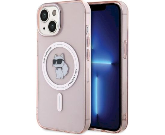 Karl Lagerfeld KLHMP15SHFCCNOP Hardcase IML Choupette MagSafe Aizsargapvalks priekš iPhone 15/14/13 6.1" / rozā Neoriģinālie Maciņi