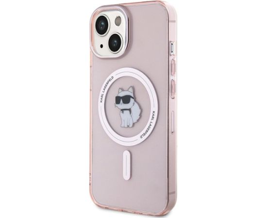 Karl Lagerfeld KLHMP15SHFCCNOP Hardcase IML Choupette MagSafe Aizsargapvalks priekš iPhone 15/14/13 6.1" / rozā Neoriģinālie Maciņi