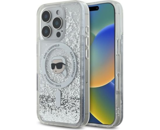 Karl Lagerfeld KLHMP16LLGKISGH Liquid Glitter Karl Head MagSafe Aizsargapvalks priekš iPhone 16 Pro 6.3" / caurspīdīgs Neoriģinālie Maciņi