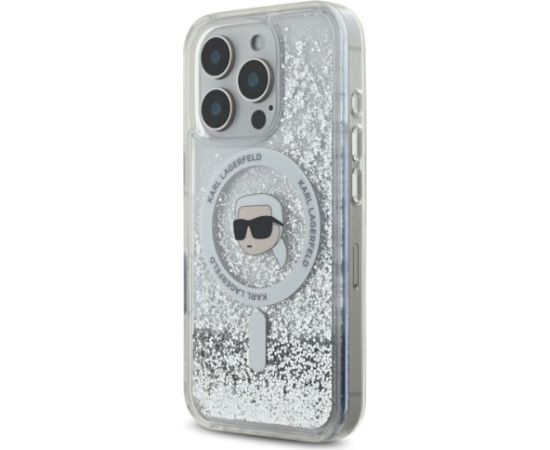 Karl Lagerfeld KLHMP16LLGKISGH Liquid Glitter Karl Head MagSafe Aizsargapvalks priekš iPhone 16 Pro 6.3" / caurspīdīgs Neoriģinālie Maciņi