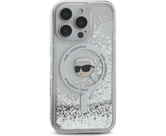 Karl Lagerfeld KLHMP16LLGKISGH Liquid Glitter Karl Head MagSafe Aizsargapvalks priekš iPhone 16 Pro 6.3" / caurspīdīgs Neoriģinālie Maciņi