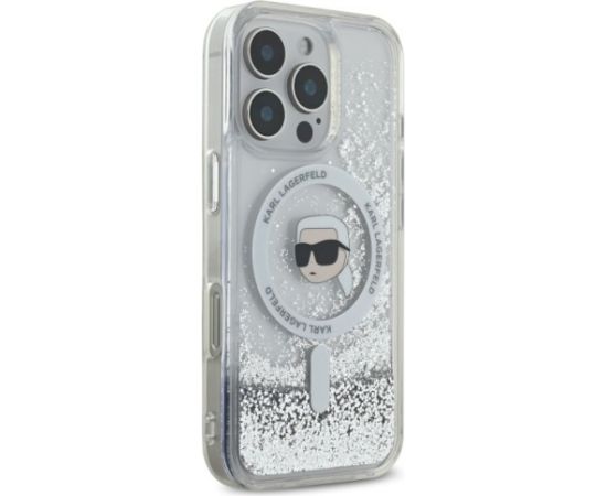Karl Lagerfeld KLHMP16LLGKISGH Liquid Glitter Karl Head MagSafe Aizsargapvalks priekš iPhone 16 Pro 6.3" / caurspīdīgs Neoriģinālie Maciņi