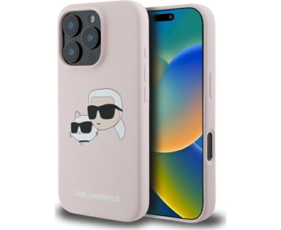 Karl Lagerfeld KLHMP16LSKCHPPLP Hardcase Silicone Double Heads Print Aizsargapvalks priekš iPhone 16 Pro 6.3" / rozā Neoriģinālie Maciņi