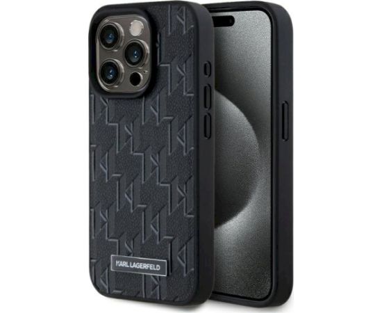 Karl Lagerfeld KLHMP15LPKHPORPK Aizsargapvalks priekš iPhone 15 Pro 6.1" Leather Monogram Metal Logo MagSafe / melns Neoriģinālie Maciņi