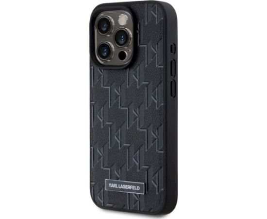 Karl Lagerfeld KLHMP15LPKHPORPK Aizsargapvalks priekš iPhone 15 Pro 6.1" Leather Monogram Metal Logo MagSafe / melns Neoriģinālie Maciņi