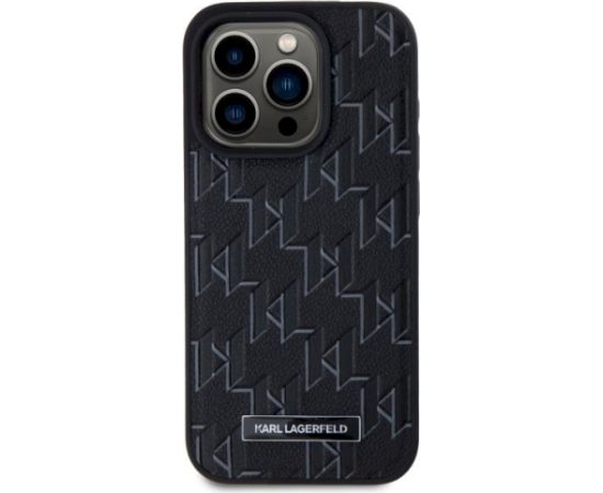 Karl Lagerfeld KLHMP15LPKHPORPK Aizsargapvalks priekš iPhone 15 Pro 6.1" Leather Monogram Metal Logo MagSafe / melns Neoriģinālie Maciņi
