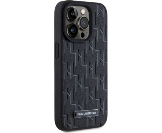 Karl Lagerfeld KLHMP15LPKHPORPK Aizsargapvalks priekš iPhone 15 Pro 6.1" Leather Monogram Metal Logo MagSafe / melns Neoriģinālie Maciņi