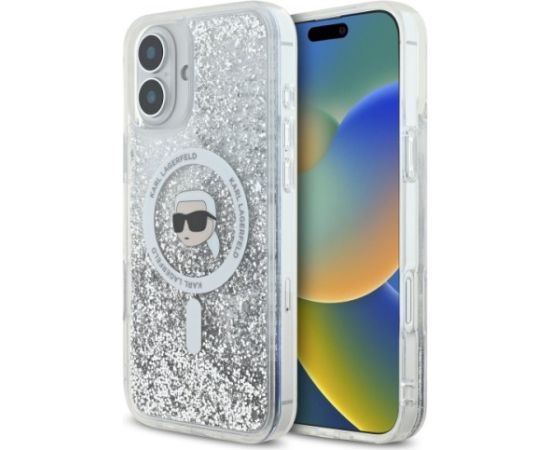 Karl Lagerfeld KLHMP16SLGKISGH Aizsargapvalks priekš iPhone 16 6.1" transparent Liquid Glitter Karl Head Magsafe Neoriģinālie Maciņi