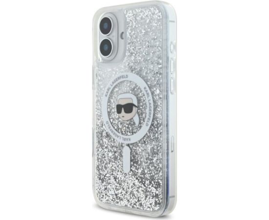 Karl Lagerfeld KLHMP16SLGKISGH Aizsargapvalks priekš iPhone 16 6.1" transparent Liquid Glitter Karl Head Magsafe Neoriģinālie Maciņi