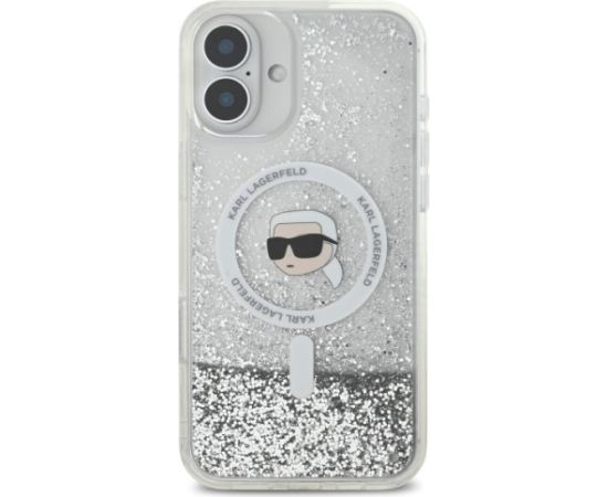 Karl Lagerfeld KLHMP16SLGKISGH Aizsargapvalks priekš iPhone 16 6.1" transparent Liquid Glitter Karl Head Magsafe Neoriģinālie Maciņi