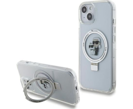 Karl Lagerfeld KLHMP15SHMRSKCH Aizsargapvalks priekš iPhone 15/14/13 6.1" Ring Stand Karl&Choupett / balts Neoriģinālie Maciņi