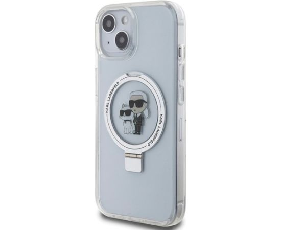 Karl Lagerfeld KLHMP15SHMRSKCH Aizsargapvalks priekš iPhone 15/14/13 6.1" Ring Stand Karl&Choupett / balts Neoriģinālie Maciņi