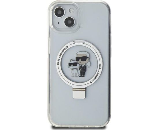 Karl Lagerfeld KLHMP15SHMRSKCH Aizsargapvalks priekš iPhone 15/14/13 6.1" Ring Stand Karl&Choupett / balts Neoriģinālie Maciņi