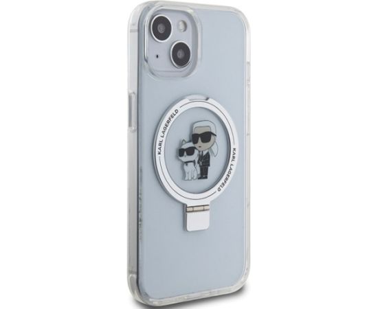 Karl Lagerfeld KLHMP15SHMRSKCH Aizsargapvalks priekš iPhone 15/14/13 6.1" Ring Stand Karl&Choupett / balts Neoriģinālie Maciņi