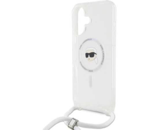 Karl Lagerfeld KLHMP16SHCKHNT Aizsargapvalks priekš iPhone 16 6.1" transparent Crossbody IML Karl Head Magsafe Neoriģinālie Maciņi
