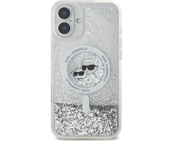 Karl Lagerfeld KLHMP16SLGKCSGH Liquid Glitter Karl&Choupette Head Aizsargapvalks priekš iPhone 16 6.1" / caurspīdīgs Neoriģinālie Maciņi