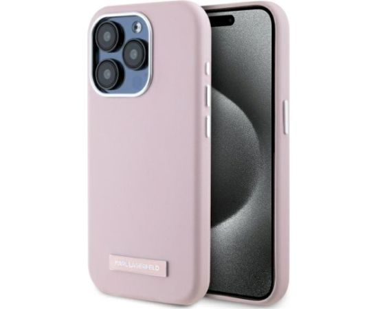 Karl Lagerfeld KLHMP15LPGMSRPP Hardcase FW Metal Plate MagSafe Aizsargapvalks priekš iPhone 15 Pro 6.1" / rozā Neoriģinālie Maciņi