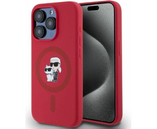 Karl Lagerfeld KLHMP15LSCMKCRHR Hardcase Silicone Karl&Choupette Heads Ring Aizsargapvalks priekš iPhone 15 Pro 6.1" / sarkans Neoriģinālie Maciņi