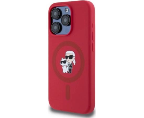 Karl Lagerfeld KLHMP15LSCMKCRHR Hardcase Silicone Karl&Choupette Heads Ring Aizsargapvalks priekš iPhone 15 Pro 6.1" / sarkans Neoriģinālie Maciņi