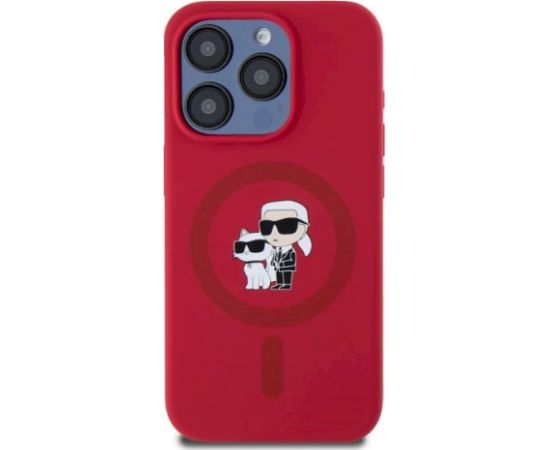 Karl Lagerfeld KLHMP15LSCMKCRHR Hardcase Silicone Karl&Choupette Heads Ring Aizsargapvalks priekš iPhone 15 Pro 6.1" / sarkans Neoriģinālie Maciņi