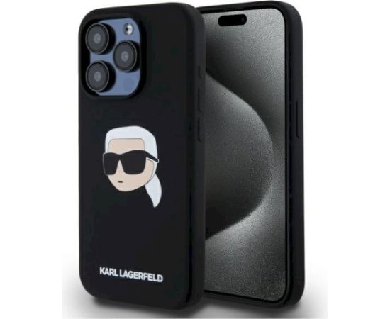 Karl Lagerfeld KLHMP15LSKHPPLK Silicone Karl Head Print Magsafe Aizsargapvalks priekš iPhone 15 Pro 6.1" / melns Neoriģinālie Maciņi
