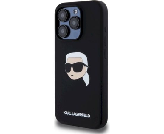 Karl Lagerfeld KLHMP15LSKHPPLK Silicone Karl Head Print Magsafe Aizsargapvalks priekš iPhone 15 Pro 6.1" / melns Neoriģinālie Maciņi