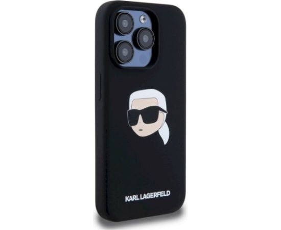 Karl Lagerfeld KLHMP15LSKHPPLK Silicone Karl Head Print Magsafe Aizsargapvalks priekš iPhone 15 Pro 6.1" / melns Neoriģinālie Maciņi
