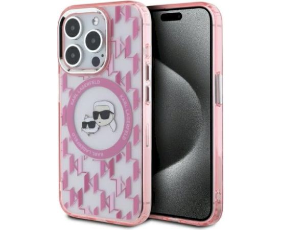 Karl Lagerfeld KLHMP15LHMCKMHP IML Monogram Karl&Choupette Head MagSafe Aizsargapvalks priekš iPhone 15 Pro 6.1" / rozā Neoriģinālie Maciņi