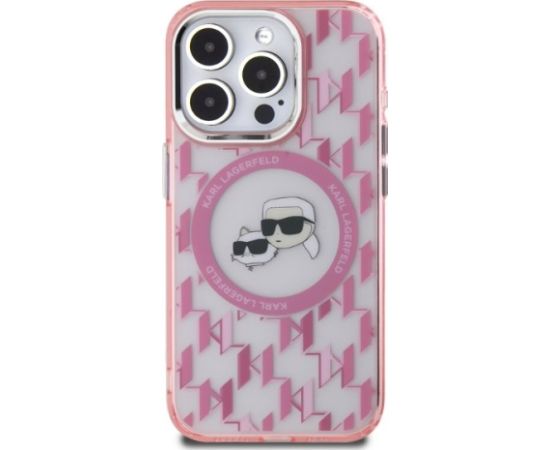 Karl Lagerfeld KLHMP15LHMCKMHP IML Monogram Karl&Choupette Head MagSafe Aizsargapvalks priekš iPhone 15 Pro 6.1" / rozā Neoriģinālie Maciņi