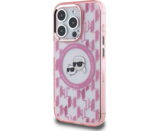 Karl Lagerfeld KLHMP15LHMCKMHP IML Monogram Karl&Choupette Head MagSafe Aizsargapvalks priekš iPhone 15 Pro 6.1" / rozā Neoriģinālie Maciņi