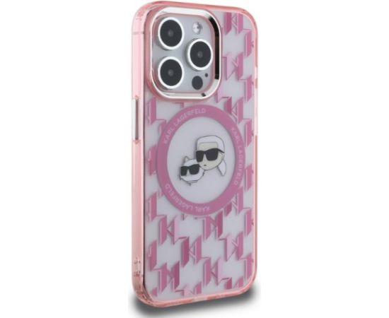Karl Lagerfeld KLHMP15LHMCKMHP IML Monogram Karl&Choupette Head MagSafe Aizsargapvalks priekš iPhone 15 Pro 6.1" / rozā Neoriģinālie Maciņi