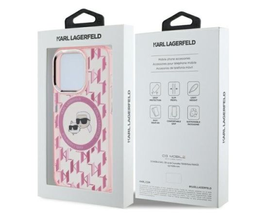 Karl Lagerfeld KLHMP15LHMCKMHP IML Monogram Karl&Choupette Head MagSafe Aizsargapvalks priekš iPhone 15 Pro 6.1" / rozā Neoriģinālie Maciņi