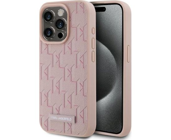 Karl Lagerfeld KLHMP15LPKHPORPP Leather Monogram Metal Logo Aizsargapvalks priekš iPhone 15 Pro 6.1" / rozā Neoriģinālie Maciņi