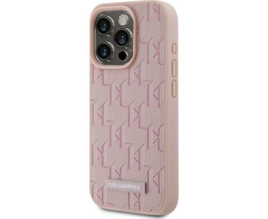 Karl Lagerfeld KLHMP15LPKHPORPP Leather Monogram Metal Logo Aizsargapvalks priekš iPhone 15 Pro 6.1" / rozā Neoriģinālie Maciņi