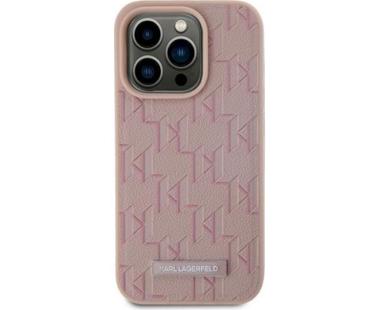 Karl Lagerfeld KLHMP15LPKHPORPP Leather Monogram Metal Logo Aizsargapvalks priekš iPhone 15 Pro 6.1" / rozā Neoriģinālie Maciņi